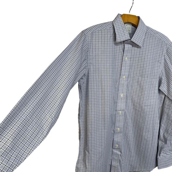 Brooks Brothers Mens size neck 15  Small Blue white plaid button up shirt - Picture 6 of 11
